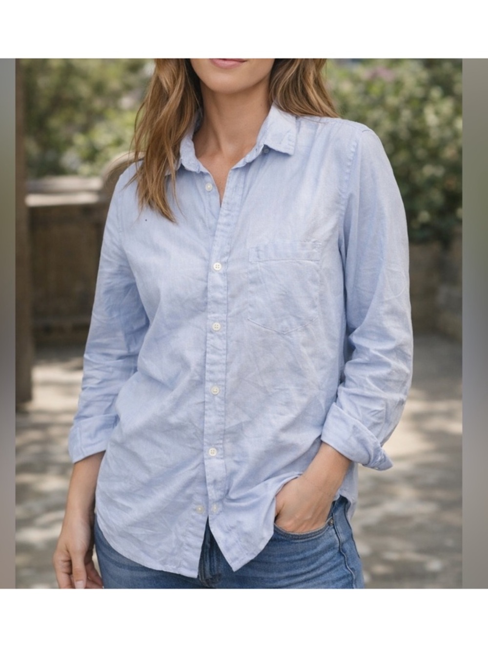 Frank & Eileen Boyfriend Cotton Button-Up Shirt Light Blue